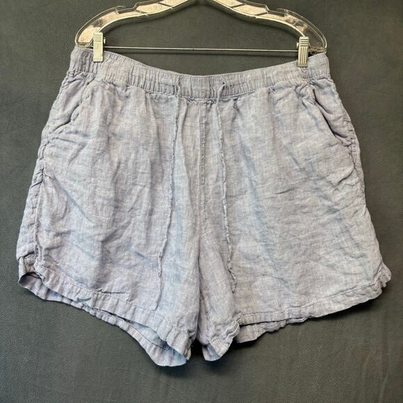 Tahari Womens 100% Linen Shorts 1X Light Blue Elastic Waist Casual Summer Resort - Picture 1 of 14